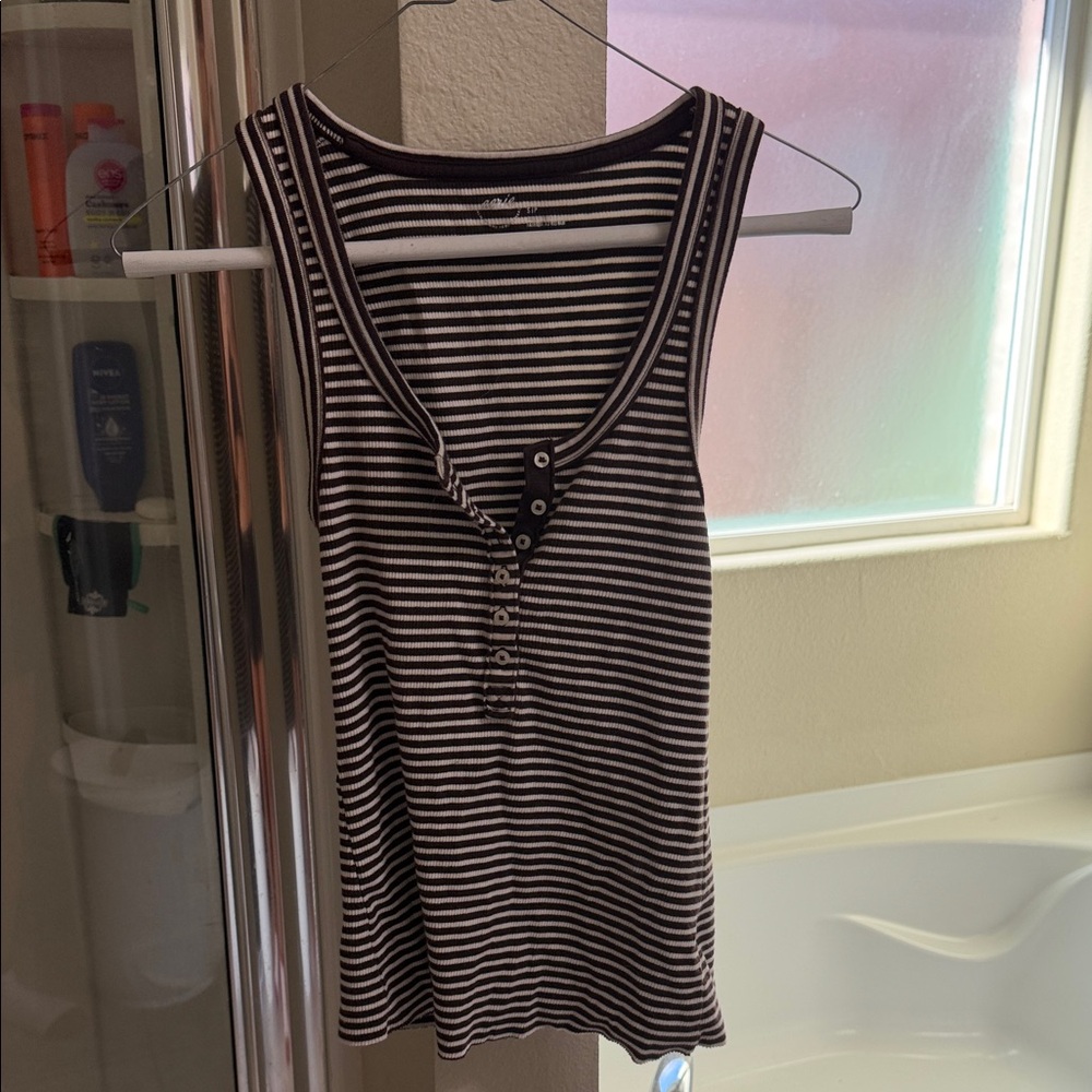 Aerie Brown and White Striped Tank Top